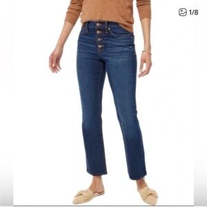 J.Crew Mid Rise Flare Crop Jeans Size 30 Style BT094 Button Fly Blue Denim